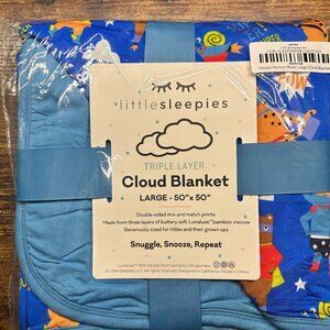 49. Little Sleepies Blue Sleepy Heroes Large Cloud Blanket NIB